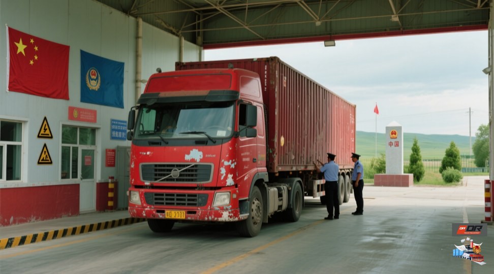 TIR Truck Crossing the China-Kazakhstan Border TIR truck loaded with cargo at China-Kazakhstan border checkpoint for customs clearance