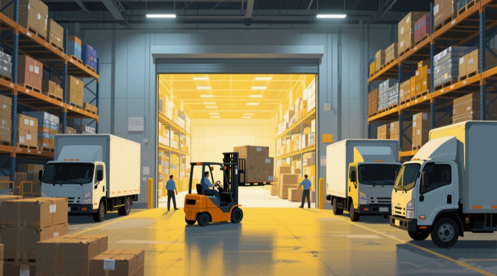 Cargo Unloading Process with TTN Documentation Warehouse workers unloading cargo with TTN document verification