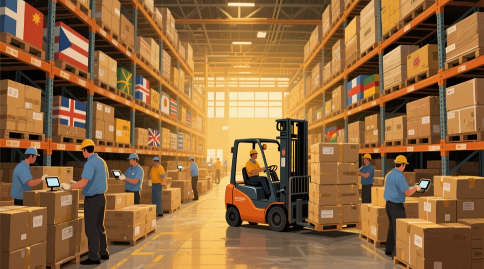 Key Stages of the International Logistics Chain Figure 1: A visual breakdown of the international logistics chain, highlighting transportation modes, customs clearance, and warehouse management processes.