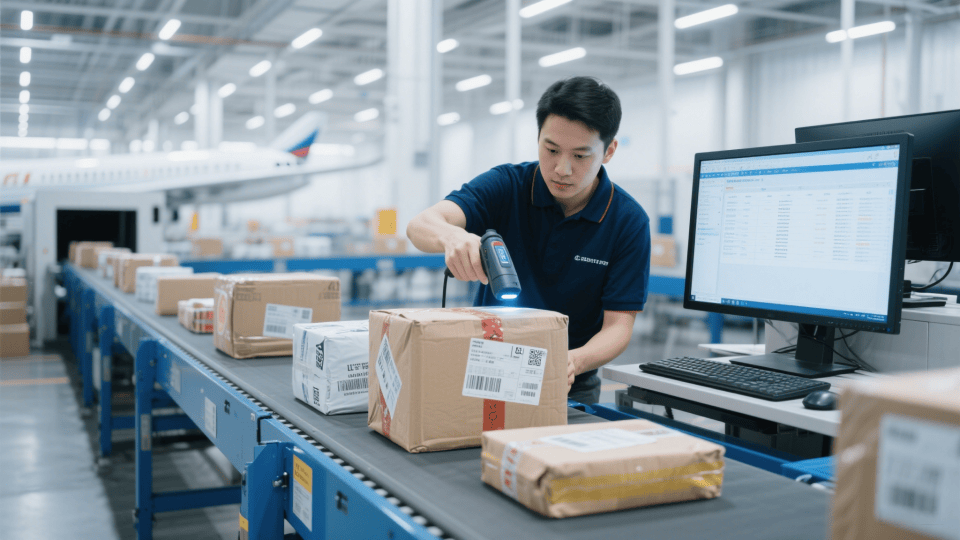 From Paper to Digital: How Bill of Lading Processing Enables Supply Chain Tracking Warehouse worker scanning barcode on a shipping package, symbolizing bill of lading processing, tracking, and supply chain visibility