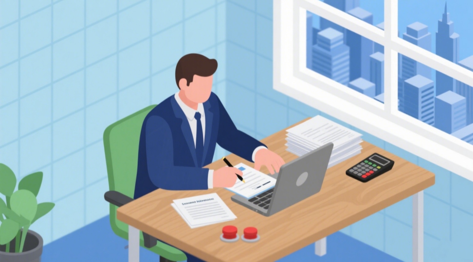 Isometric scene of a professional preparing a digital customs declaration and supporting paperwork for import clearance.