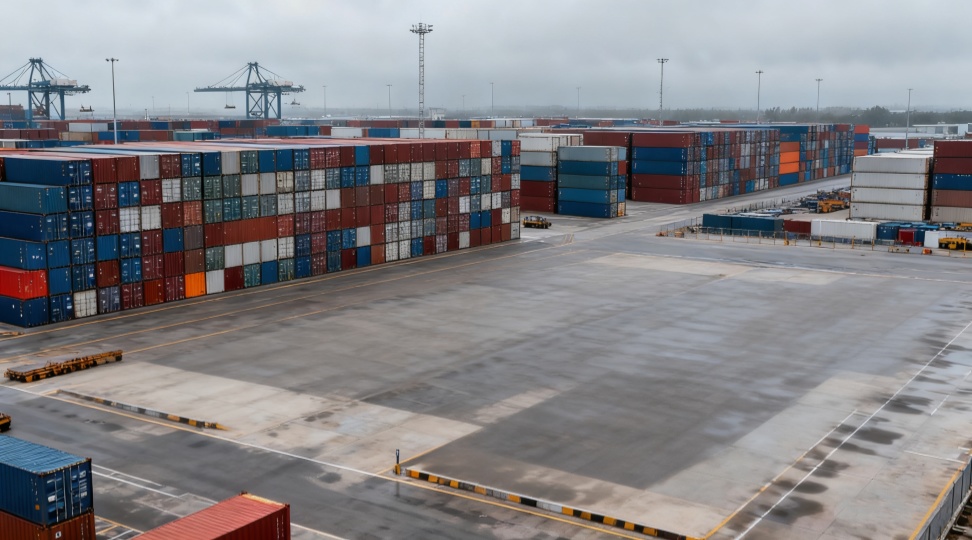 Cargo containers neatly stacked at the terminal, showing DR Trans’s efficient LCL shipping operations between China and Australia with cold chain capabilities.