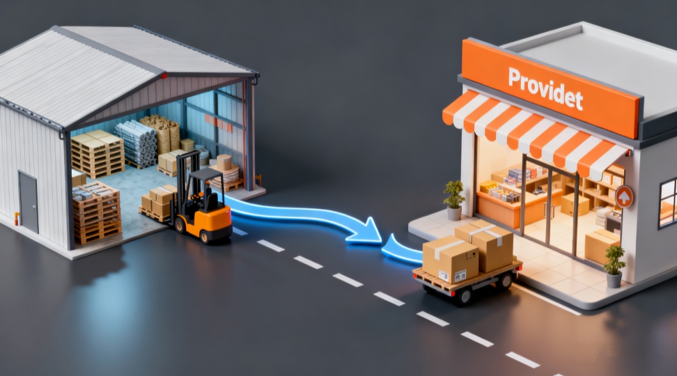 Vendor vs Supplier - supply chain visual showing supplier warehouse and vendor shipping Vendor vs Supplier - supply chain visual showing supplier warehouse and vendor shipping