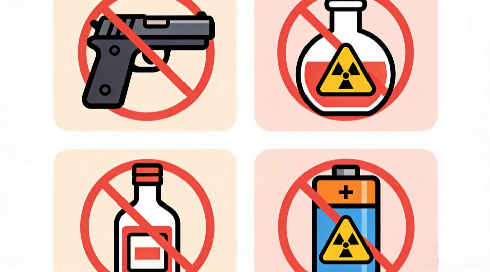 Common prohibited or restricted items for international shipping.